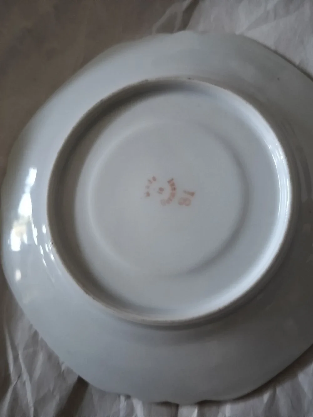 Vintage German Porcelain Saucer Maroon Gold Filigree Pink Floral Scalloped Edge